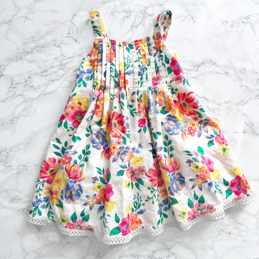 Shabby Chic Cotton Sleeveless Floral Multicolor Dress Baby Girls Size 24M